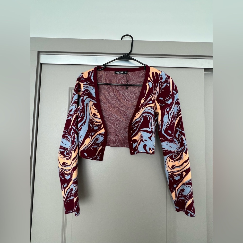 Marble Pattern Button Cropped Cardigan - Picture 1 of 1